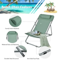 Costway Set Of 2 Beach Chair Portable 3-Position Lounge Chair W/ Headrest BlueGreenOrange -Crosley shop GUEST 78d0c0be 0b54 445b 8849 09f5dda50590