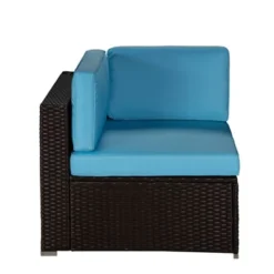 6pc Outdoor Rattan Wicker Conversation Set With Cushions - Brown/Blue - GODEER -Crosley shop GUEST 7aba883a 5106 4d2a 926b 1b42daf6b6b1 1