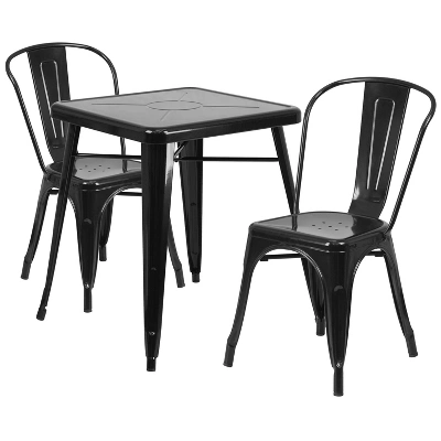 Emma And Oliver Commercial Grade 23.75" Square Metal Indoor-Outdoor Table Set W/ 2 Stack Chairs 6 Emma And Oliver Commercial Grade 23.75" Square Metal Indoor-Outdoor Table Set W/ 2 Stack Chairs - Image 6