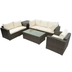 7pc Wicker Patio Seating Set With Cushions & Storage Box - Gray/Beige - GODEER -Crosley shop GUEST 7ae3a558 b8ab 4515 aa99 90ae03f8f220