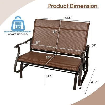 Costway 2-Person Patio Swing Glider Bench Loveseat Rocking Chair High Back Deck 3 Costway 2-Person Patio Swing Glider Bench Loveseat Rocking Chair High Back Deck - Image 3