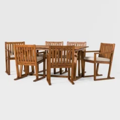 Saracina Home 7pc Modern Slatted Acacia Outdoor Dining Set With Trapezoid Legs -Crosley shop GUEST 7c578f64 72ae 46c5 ac48 00e4a01b963b