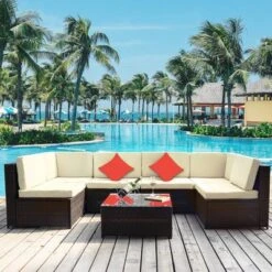 7pc Wicker Patio Sofa Set With Cushions - Brown/Beige - GODEER -Crosley shop GUEST 7ce8e7c0 2403 40f8 9afc 17566a96f16d