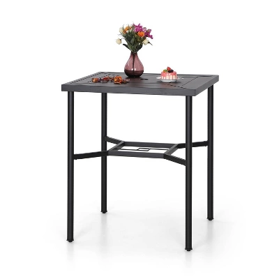 5pc Outdoor Bar Set With Cushions & Square Metal Table With Umbrella Hole - Captiva Designs 6 5pc Outdoor Bar Set With Cushions & Square Metal Table With Umbrella Hole - Captiva Designs - Image 6