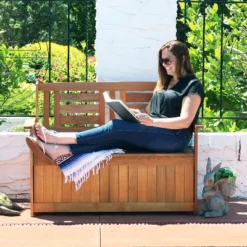 Sunnydaze Decor Sunnydaze Outdoor Meranti Wood With Teak Oil Finish 2-Person Garden Storage Bench Seat - 47" - Brown -Crosley shop GUEST 7e2849c0 b110 4f0d af1e fcc54f8e943a