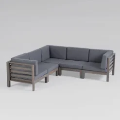 Oana 5pc Acacia Wood V-Shaped Sectional Sofa Set - Gray/Dark Gray - Christopher Knight Home