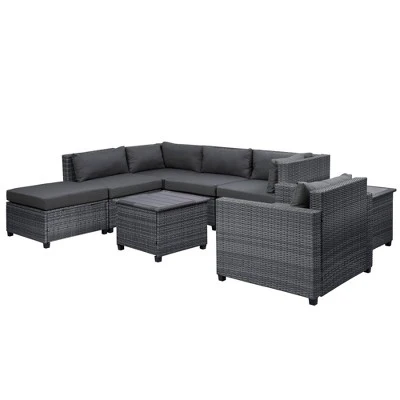 8pc Wicker Patio Conversation Set With Cushions - Gray - GODEER 4 8pc Wicker Patio Conversation Set With Cushions - Gray - GODEER - Image 4