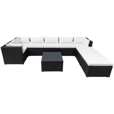 9pc Wicker Patio Seating Set With Cushions - Black/Beige - GODEER 15 9pc Wicker Patio Seating Set With Cushions - Black/Beige - GODEER - Image 15