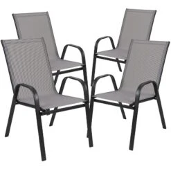 Emma And Oliver Five Piece Patio Table Set With Metal Table With Tempered Glass Top And 4 Flex Comfort Stacking Chairs -Crosley shop GUEST 7fcd6882 9d5a 4725 bcfd eec0c14b4ae2