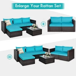 Costway 4PCS Patio Rattan Corner Sofa With Blue Cushion -Crosley shop GUEST 80344ea7 3a66 4f76 a92f 3cd805dce95a
