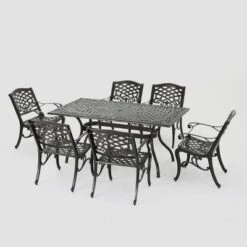 Hallandale Sarasota 7pc Cast Aluminum Dining Set - Hammered Bronze - Christopher Knight Home