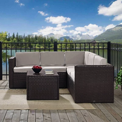 Palm Harbor 6pc Outdoor Wicker Sectional Set - Gray - Crosley 2 Palm Harbor 6pc Outdoor Wicker Sectional Set - Gray - Crosley - Image 2