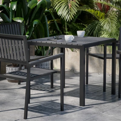 Flash Furniture Harris 5 Piece Commercial Indoor/Outdoor Table And Chairs With Black Poly Resin Slatted Backs And Seats 4 Flash Furniture Harris 5 Piece Commercial Indoor/Outdoor Table And Chairs With Black Poly Resin Slatted Backs And Seats - Image 4