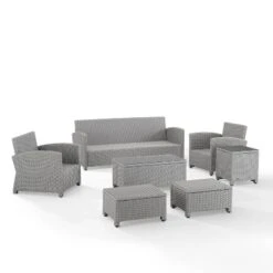 Bradenton 7pc Outdoor Wicker Sofa And Arm Chair Seating Set With Coffee Table, Side Table And 2 Ottomans - Navy/Gray - Crosley -Crosley shop GUEST 82730219 e2ff 4028 b287 3e9d316633e4
