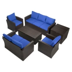6pc Wicker Outdoor Conversation Set Royal Blue/Dark Brown - EDYO LIVING -Crosley shop GUEST 83c1c74c 8fd4 4f12 9a5d 470873bfac84