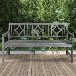 Sloane 3-Seat Ogee Diamond-Back Acacia Wood Outdoor Garden Patio Bench - JONATHAN Y -Crosley shop GUEST 841a5a72 9d98 4a55 af8b 82bd45fa959d