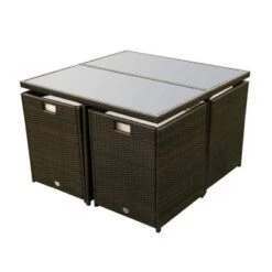 9pc Wicker Outdoor Dining Set With Cushion - Dark Brown/Beige - GODEER -Crosley shop GUEST 84af1841 6f6d 4098 875c 697de9a0651a