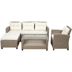 4pc Wicker Patio Conversation Seating Set With Cushions - Beige/Brown - GODEER -Crosley shop GUEST 84e307d6 c22f 4c52 830c 8dedb79eadd6