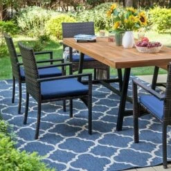 6pc Patio Dining Set With Acacia Wood Table & Bench And 4 PE Rattan Chairs - Captiva Designs -Crosley shop GUEST 84e69c79 7032 4473 8474 716258f82992