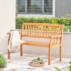 Kapalua Honey Nautical Eucalyptus Wooden Outdoor Garden Bench - Vifah -Crosley shop GUEST 84e8db16 ba92 4b15 b4fe 52a1e1b276f5