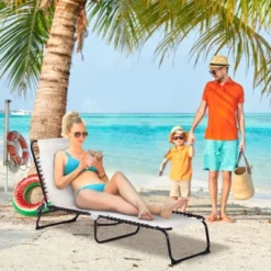 Outsunny Outdoor Folding Chaise Lounge Chair Portable Lightweight Reclining Garden Sun Lounger With 4-Position Adjustable Backrest For Patio, Deck, And Poolside