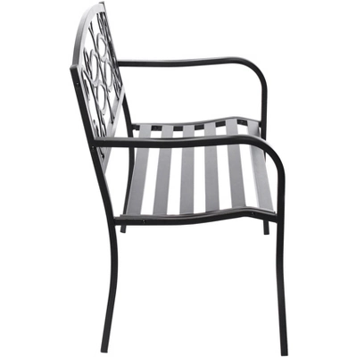 Gardenised Steel Outdoor Patio Garden Park Seating Bench With Cast Iron Scrollwork Backrest, Front Porch Yard Bench Lawn Decor 5 Gardenised Steel Outdoor Patio Garden Park Seating Bench With Cast Iron Scrollwork Backrest, Front Porch Yard Bench Lawn Decor - Image 5