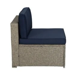 5pc Outdoor Rattan Wicker Sectional Conversation Set With Cushions - Gray/Navy - GODEER -Crosley shop GUEST 85ae0fd7 de13 4ef1 9c3b 551548ffcd60