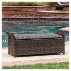 Wing Wicker Patio Storage Bench - Multi Brown - Christopher Knight Home -Crosley shop GUEST 85b228ca b02e 4e9d aa58 c49ef92f8009