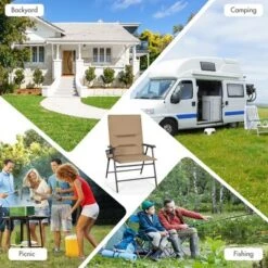 Costway Patio Padded Folding Portable Chair Camping Dining Outdoor Beach Chair GreyBrown -Crosley shop GUEST 86c755ae 5d23 4b2c bf48 64f8fa5dfbeb