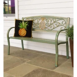 Plow & Hearth Pineapple Metal Garden Bench, In Verdigris 3 Plow & Hearth Pineapple Metal Garden Bench, In Verdigris -Crosley shop GUEST 871b064b 4120 4c79 94af cafef0514bc3