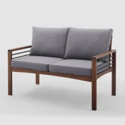 Saybrook Modern Metal And Wood Patio Loveseat - Gray/Dark Brown - Saracina Home -Crosley shop GUEST 87e73a6f 2a88 4b08 836f e43bcdbd4760