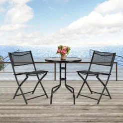 Tangkula 3-Piece Patio Bistro Dining Furniture Set, Outdoor Patio Conversation Set With Round Black Tempered Glass Tabletop And 2 Folding Chairs 10 Tangkula 3-Piece Patio Bistro Dining Furniture Set, Outdoor Patio Conversation Set With Round Black Tempered Glass Tabletop And 2 Folding Chairs -Crosley shop GUEST 87eb681e 1274 4e5c 84d8 d65095a2e614