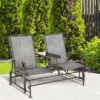 Outsunny 2-Person Outdoor Glider Bench W/ Center Table, Steel Frame For Backyard Garden Porch, Gray