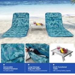 Tangkula 3PCS Folding Beach Mat Set Adjustable Beach Lounge Chair & Side Table Set -Crosley shop GUEST 881934de 9820 4e21 93ac f145ad4964f5