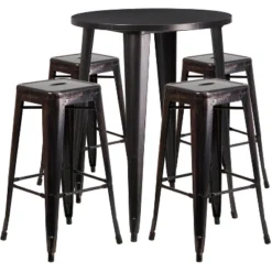 Flash Furniture Commercial Grade 30" Round Metal Indoor-Outdoor Bar Table Set With 4 Square Seat Backless Stools -Crosley shop GUEST 889b794f 9ba6 4e91 a747 010677da02ed