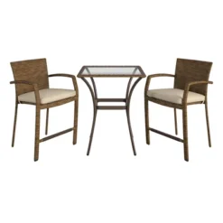 3pc Lakewood Ranch Steel Woven Wicker Outdoor High Top Bistro Patio Furniture Set With Cushions Brown - Room & Joy