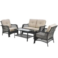 Costway 4PCS Patio Wicker Furniture Set Loveseat Sofa Coffee Table W/ Cushion -Crosley shop GUEST 88f01679 f707 4e96 9799 df8612e03cb1