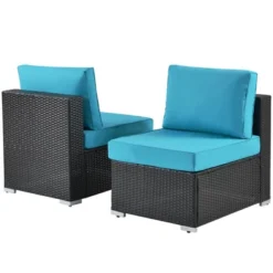 5pc Wicker Patio Sectional Seating Set With Cushions - Espresso/Blue - GODEER 19 5pc Wicker Patio Sectional Seating Set With Cushions - Espresso/Blue - GODEER -Crosley shop GUEST 893a102a bda2 4c0c 9d81 86eadfca8bff