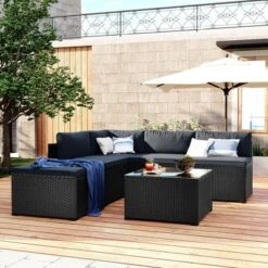 6pc Wicker Patio Conversation Set With Cushions - Black/Gray - GODEER -Crosley shop GUEST 89a330d0 5128 46a5 9b14 664ccc664f10