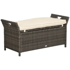 Outsunny Outdoor PE Rattan Two-In-One Storage Bench, Patio Wicker Large Capacity Footstool Rectangle Basket Box W/ Handles & Cushion -Crosley shop GUEST 8a034c2f 467a 464d 940c d84c41497ff4