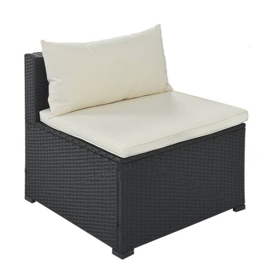 9pc Wicker Patio Sectional Seating Set With Cushions - Black/Beige - GODEER 13 9pc Wicker Patio Sectional Seating Set With Cushions - Black/Beige - GODEER - Image 13