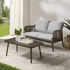Haven 2pc Outdoor Wicker Conversation Set - Light Gray - Crosley