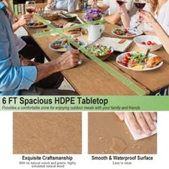 Costway 6FT Picnic Table Bench Set Outdoor HDPE Heavy-Duty Table For 6-8 Person Brown/Grey -Crosley shop GUEST 8af085a9 6d7e 4fbf b69b 4354dc186dfe