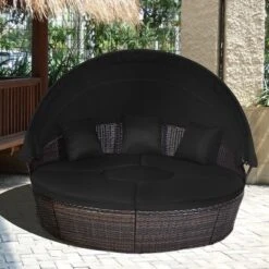 Costway Patio Rattan Daybed Cushioned Sofa Adjustable Table Top Canopy Black -Crosley shop GUEST 8afceed4 8b50 48ae b71f 72fc9695b7da