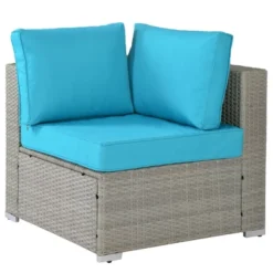 5pc Wicker Patio Seating Set With Cushions - Gray/Blue - GODEER -Crosley shop GUEST 8b0ae97f c1fb 4c07 9b0f 0fb3f250a7cd