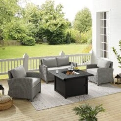 Bradenton 4pc Wicker Seating Set With Fire Table - Crosley 21 Bradenton 4pc Wicker Seating Set With Fire Table - Crosley -Crosley shop GUEST 8c4d2381 f019 482f 87f8 aab810d18c45