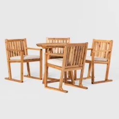 Saracina Home 5pc Modern Slatted Acacia Outdoor Dining Set With Round Table -Crosley shop GUEST 8dc53612 7be6 4a13 bb62 ccfb9aa09886