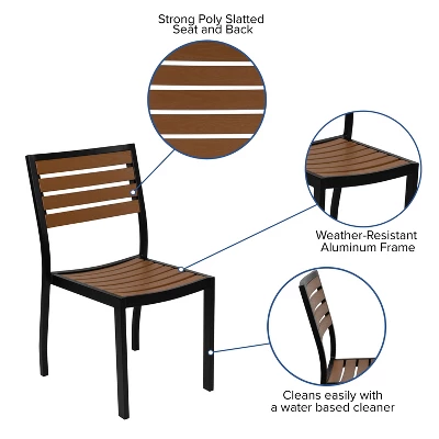 Emma And Oliver Outdoor Patio Bistro Dining Table Set With 2 Chairs And Faux Teak Poly Slats 5 Emma And Oliver Outdoor Patio Bistro Dining Table Set With 2 Chairs And Faux Teak Poly Slats - Image 5