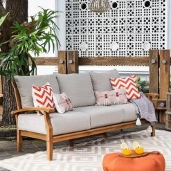 Caterina Teak Patio Sofa With Cushion - Beige - Cambridge Casual -Crosley shop GUEST 8ede7cc3 7c35 46f5 b673 d51b59a776a1