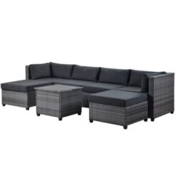 7pc Outdoor Set With Rattan Sofa & Cushions - Gray - GODEER 19 7pc Outdoor Set With Rattan Sofa & Cushions - Gray - GODEER -Crosley shop GUEST 8f292334 9743 4a87 8dda 709fc0392641